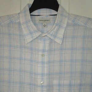 Banana Republic Mens L/S White Blue Linen Cotton Resort Wear Casual Shirt - XL